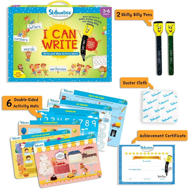 Skillmatics Educational Game: I Can Write (3-6 Years) | Erasable and  Reusable Activity Mats with 2 Dry Erase Markers | Learning Tools for Boys  and