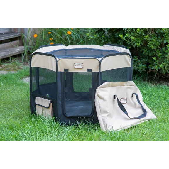 Armarkat Model PP003BGE-XL Portable Pet Playpen in Black and Beige Combo