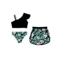thumbnail image 4 of SiiRoh Girl's Bikini Tankini Swimsuit 3-Piece Tropical Print Swimming Bathing Suit for Pool Beach Black&Green Flower 12, 4 of 5