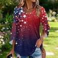 thumbnail image 3 of 3/4 Sleeve V Neck Patriotic Blouses for Women, American Flag Stars and Stripes Print Loose Tee Tops for Independence Memorial Day, 3 of 6
