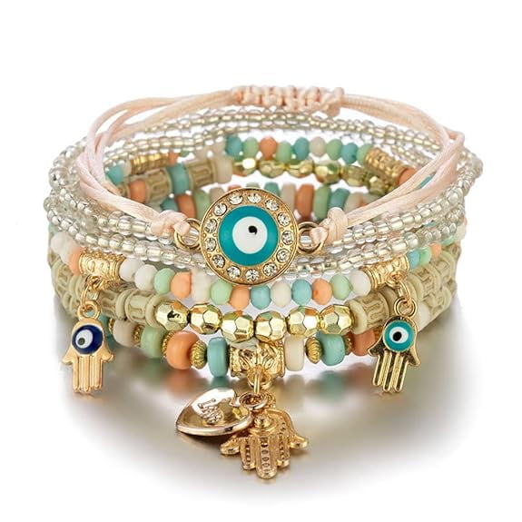 Evil Eye Lucky Protection Bracelets Multicolor Crystal Charm Beaded Bracelet