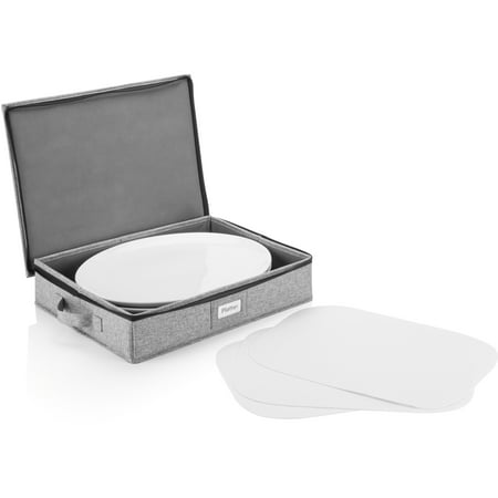 

Platter Storage Case - Hard Shell and Stackable with Padded Interior - Fits 4 Serving Platters - 3 Large Felt Dividers Included - 17 W x 13 D x 4 H - China Storage Containers for Plates