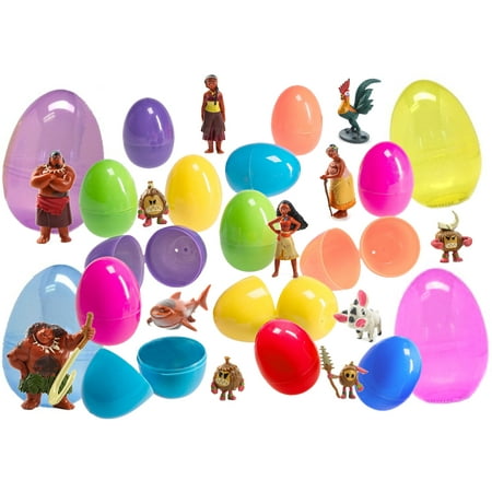 12 Toy Filled Easter Eggs With Disney Moana Figurines - Prefilled To Save You Time - Recreate Your Favorite Movie Moments - Durable Toys For Hours of Fun - 3 to 6 Inch Eggs In A Variety Of Colors