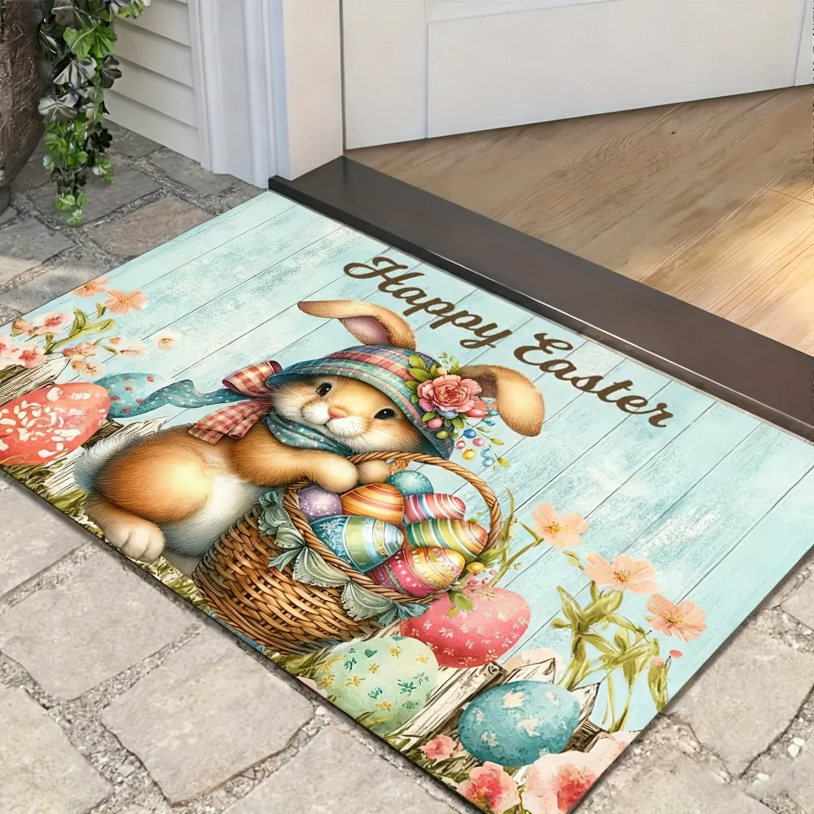 31" x 47" Happy Easter Kitchen Mats Easter Rug Easter Bath Rug Easter Bunny Kitchen Rug Easter Doormat Easter Decor Easter Bathroom Rug Kitchen Mats for Floor Easter Bath Mat
