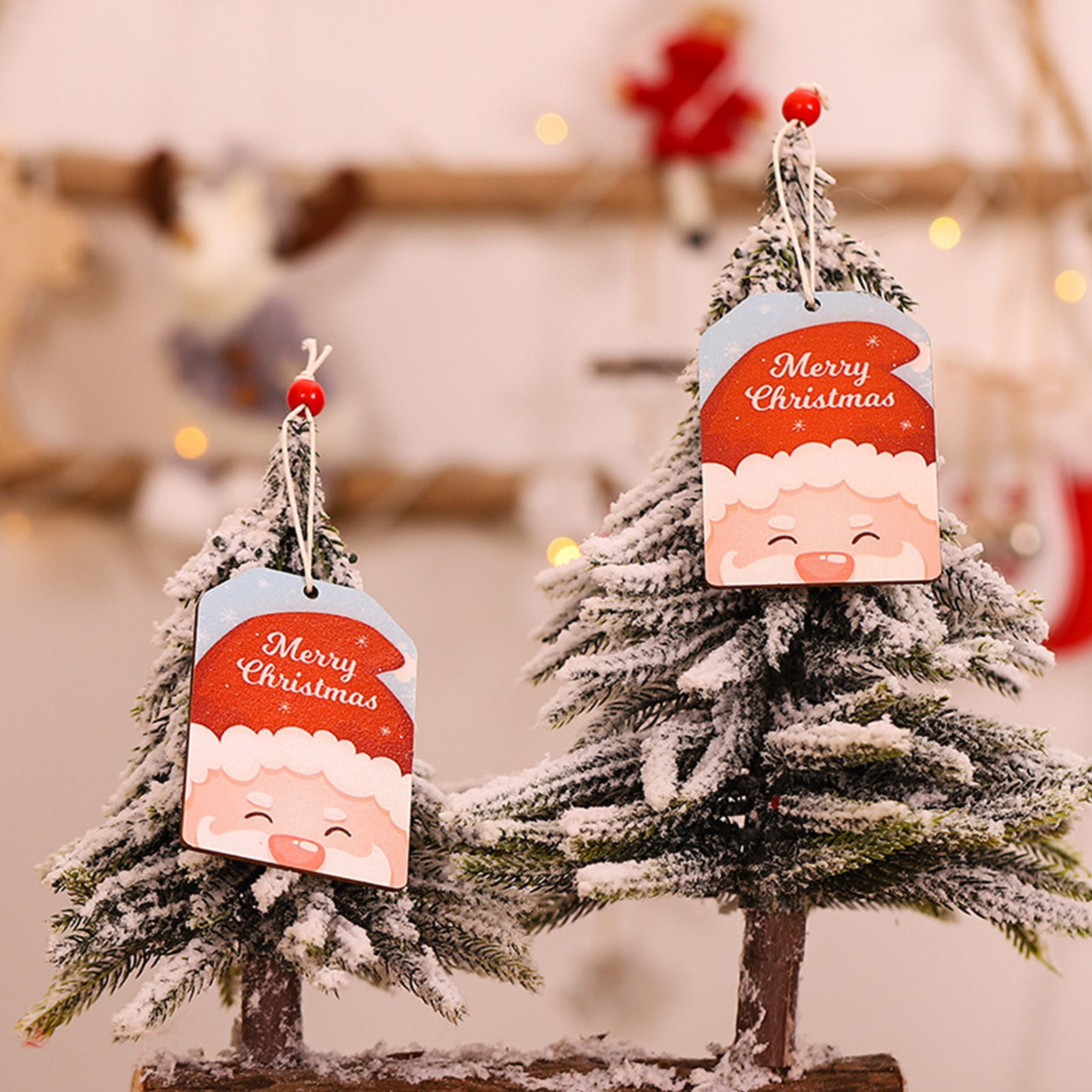 2PC Wooden Hanging Decor Christmas Santa Snowman Angel Ornament Xmas Party Decor 