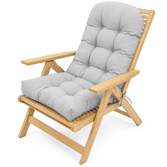 High-back Lounge Chair Cushion, 43 x 20 in Waterproof Rocking Chair Cushion, Thick Tufted Patio Seat Pad with PP Cotton Lining and Ties for Porch Yard Lawn Furniture, Light Gray