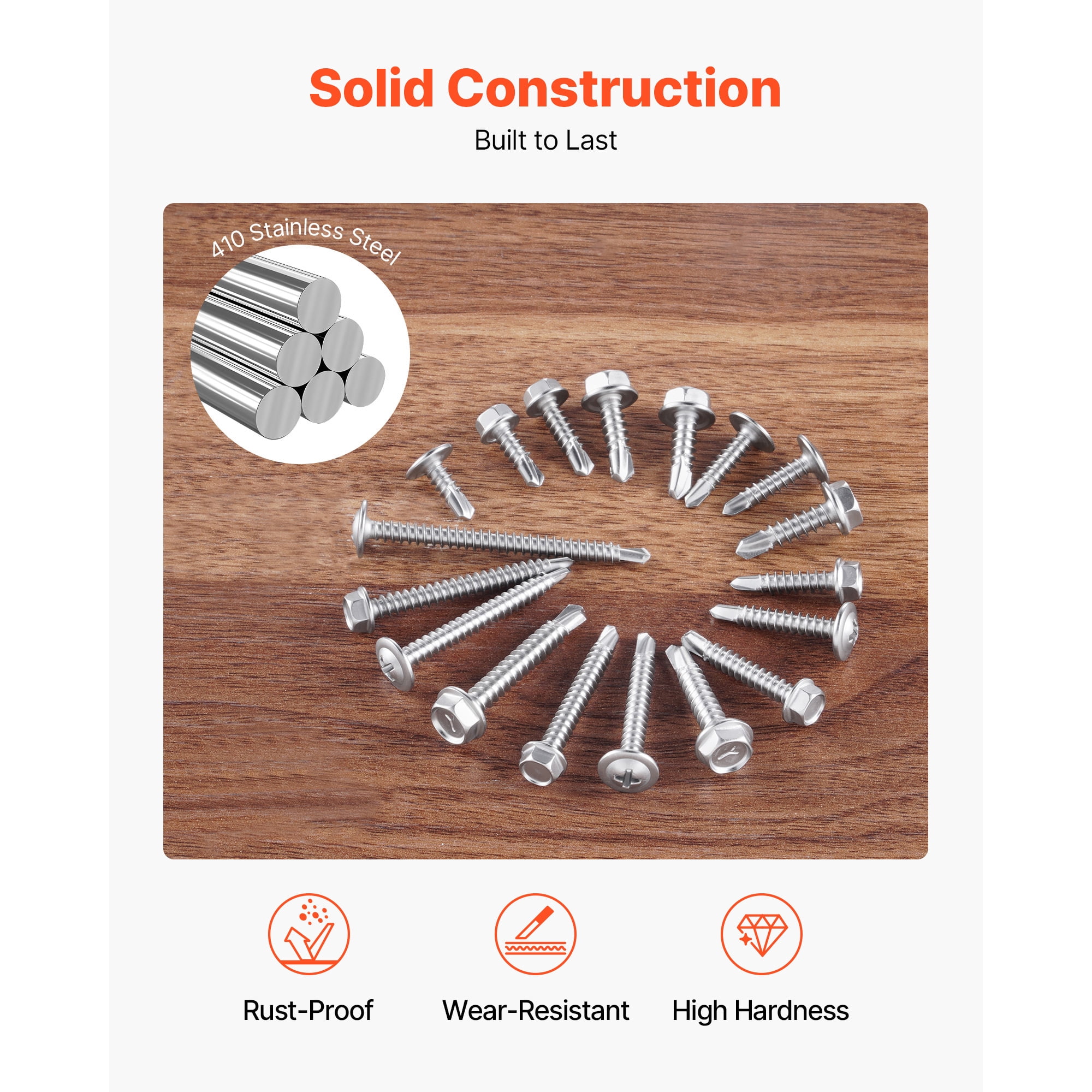 KFFKFF 420 PCS Self-Drilling Screws, Stainless Steel #8 #10 Assortment Kit for Metal and Wood, Phillips Truss Head & Hex Head Self-Tapping Screws, Lengths from 1/2 Inch to 2 Inch, Silver