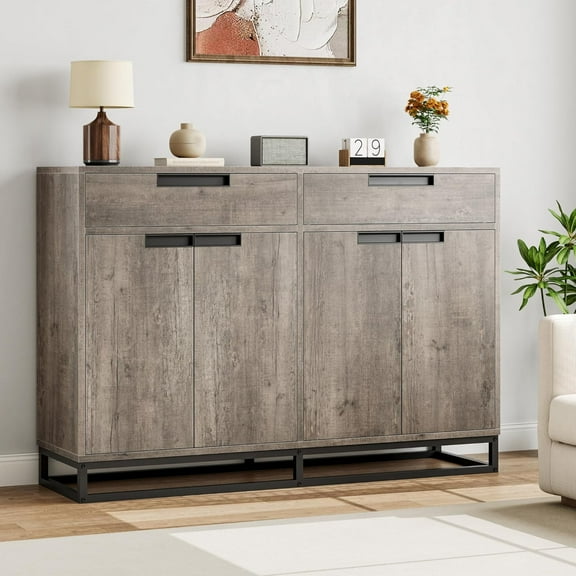 TEQIN 55" Large Sideboard Buffet Cabinet,Kitchen Buffet Cabinet with Storage Drawers, Farmhouse Sideboard Buffet Table Storage Cabinet with Doors and Shelves,Coffee Bar Cabinet Table