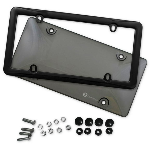 Zone Tech Clear Smoked License Plate Shield Combo - Novelty/License Plate Clear Smoked and Black Bubble Shield and Frame