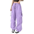 thumbnail image 2 of MVRLSH Sweatpants Women Baggy Wide Leg Cargo Trousers Elastic Waist Oversized Vintage Track Parachute Pants Purple S-5Xl, 2 of 6