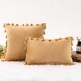 thumbnail image 3 of Nvzi Velvet Soft Solid Decorative Throw Pillow Cover with Tassels Boho Accent Cushion Case for Couch Bedroom Car Khaki 18''x18'', 3 of 5
