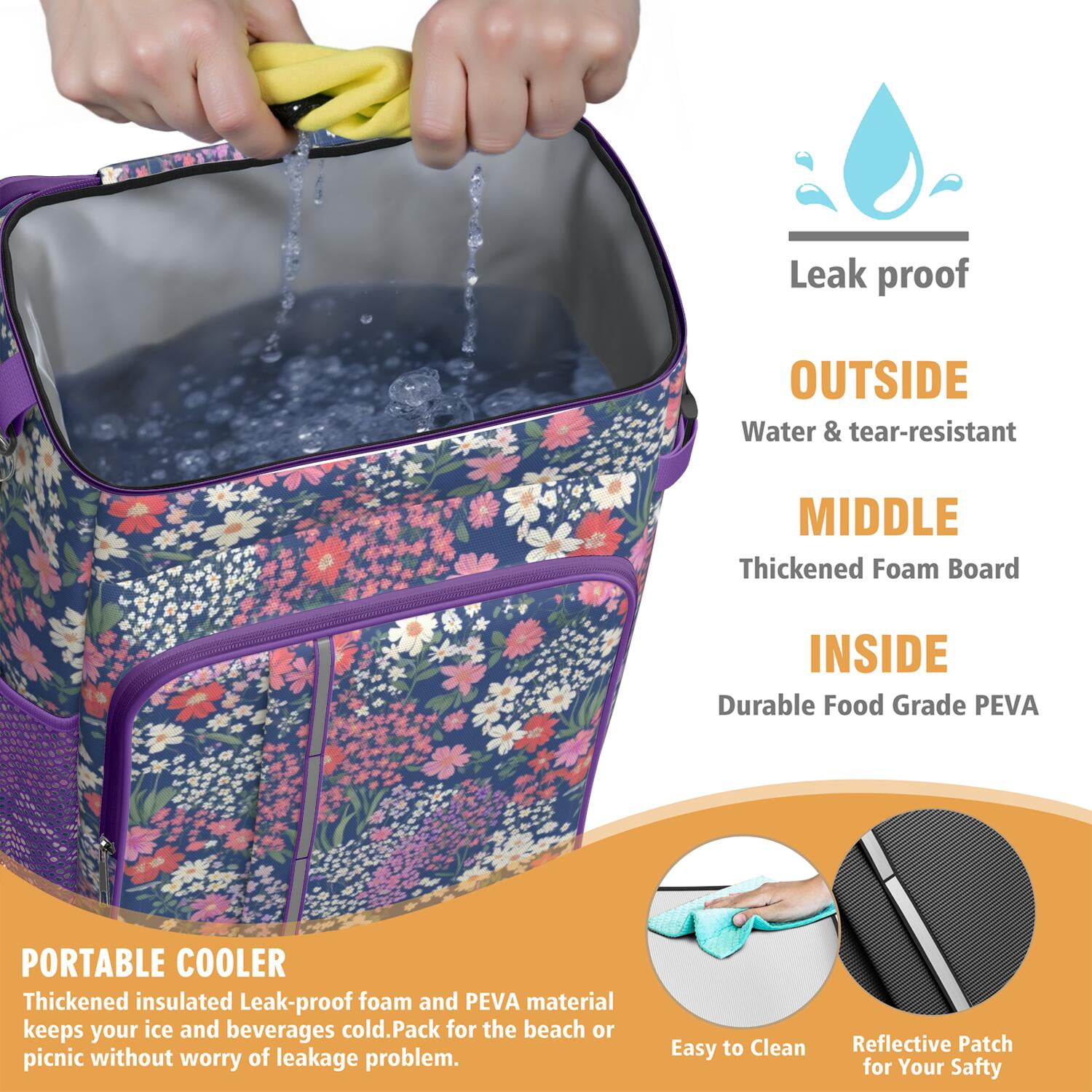 Travel Cooler Bag - Pioneer Flower Camping Beer Cooler Backpack with Bottle Opener- Waterproof Insulated Picnic Backpacks - Cooler Bag for Beach