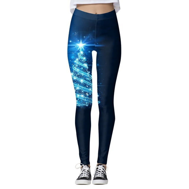 Gibobby Medias Afelpadas Pantalones estampados Navidad personalizados para mujer, mallas ajustadas personalizadas para mallas para correr, mallas navideñas de muñeco de nieve (Azul, M)