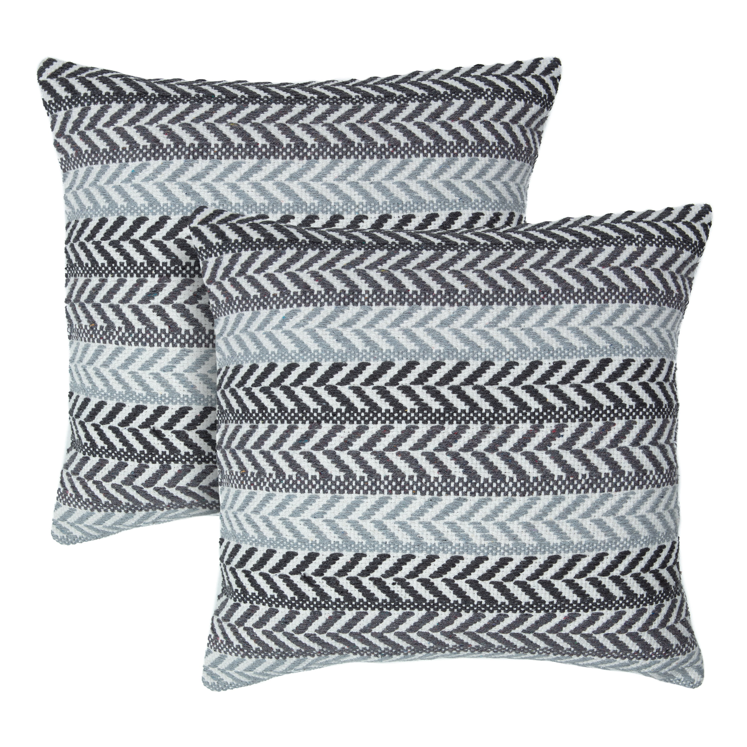 Chanasya Gray Cotton Arrow Stripe Throw Pillow Cover Set - 20" x 20"