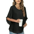 thumbnail image 2 of Chbgutlmr 3/4 Length Sleeve Womens Tops Ruffle Double Layer Casual Blouses Solid Color Crewneck Flowy Tops, 2 of 7
