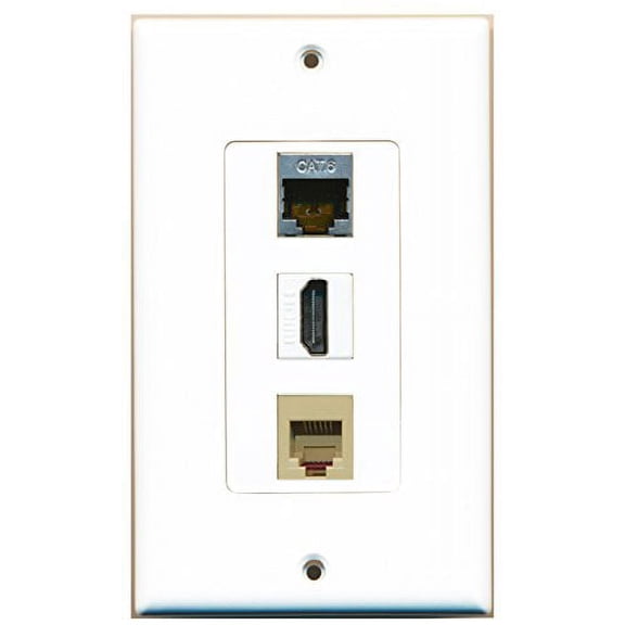 RiteAV - 1 Port HDMI 1 Phone RJ11 RJ12 Beige 1 Shielded Cat6 Ethernet Wall Plate Decorative