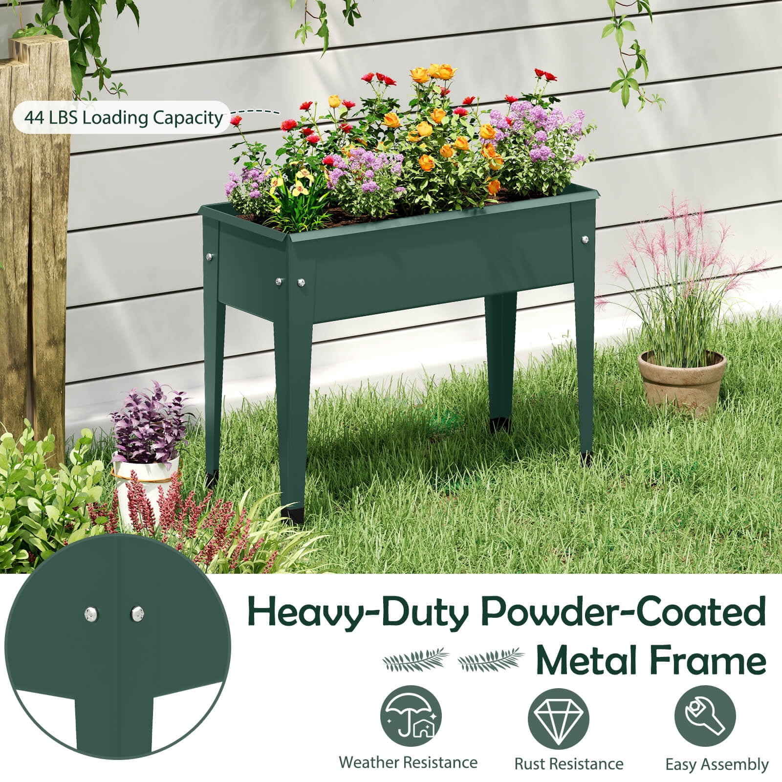 Costway 2 PCS Raised Garden Bed, Elevated Metal Planter Box with Legs and Drainage Holes Green