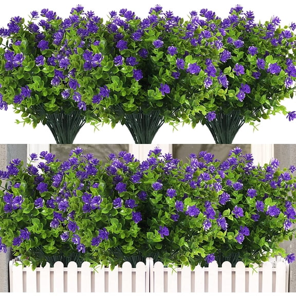 12 Bundles Artificial Fake Flowers, Faux Outdoor Plastic Plants UV Resistant Shrubs Outside Indoor Decorations,UV Resistant Faux Plastic Plants Garden Porch Window Box (Orange Red)