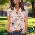 thumbnail image 2 of ClodeEU Women's V Neck Printed Short Sleeve Shirt,Loose Fit Casual Top with Button Khaki^,Womens Plus M, 2 of 7