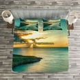 thumbnail image 3 of Ambesonne Hawaiian Quilted Bedspread Set 3 Pcs, Hanauma Bay on Oahu, King Size, Turquoise Green Yellow, 3 of 3