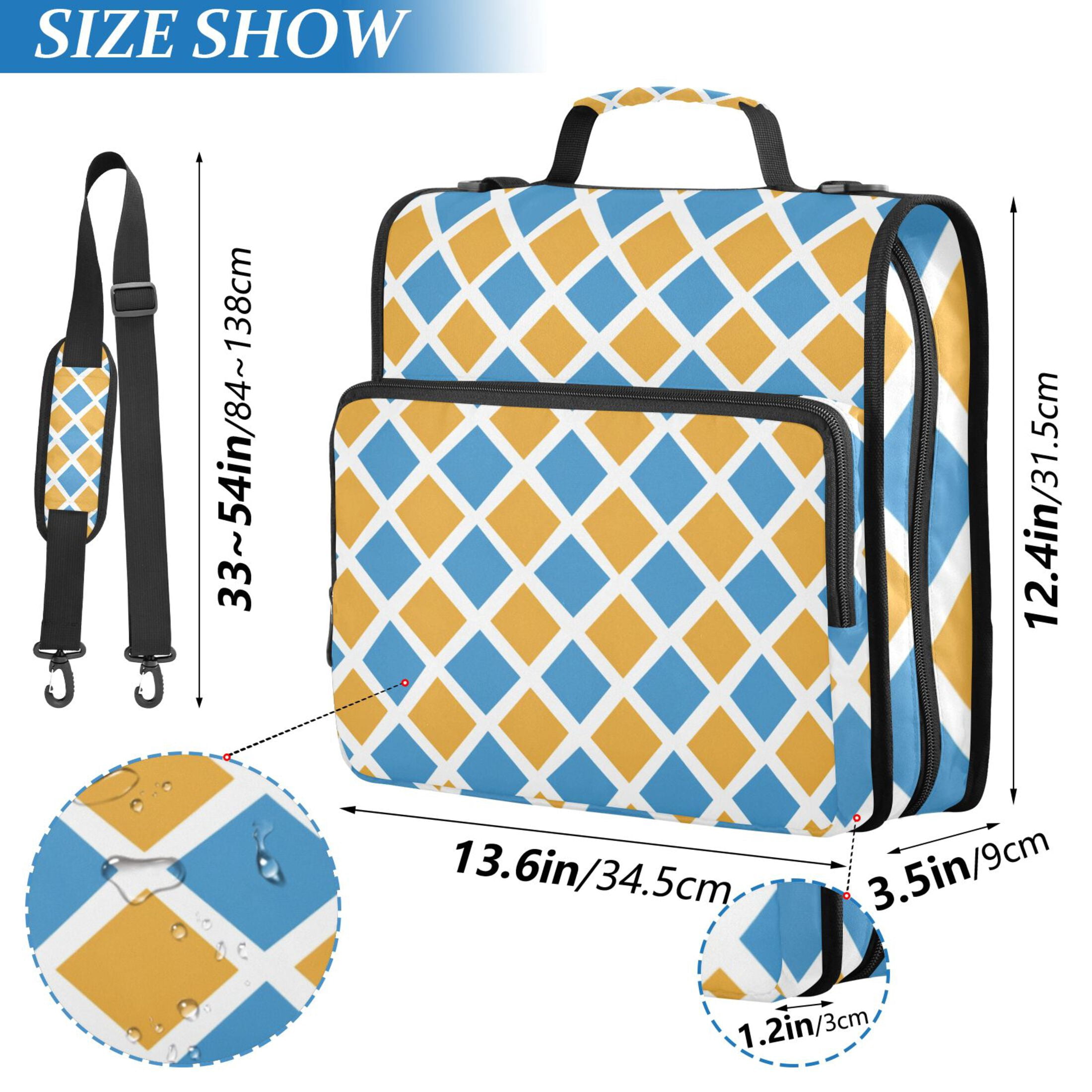 3 Ring Zipper Binder with Shoulder Strap Waterproof Trapper Keeper 2 Inch D-Ring 500 Sheets Capacity Blue Yellow Block