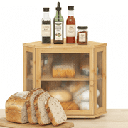 YUCHANG Corner Bread Box for Kitchen Counter, Bamboo Large Capacity Bread Storage Bin with Acrylic Door Panel