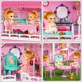 thumbnail image 3 of Hot Bee Kids Luxurious Dollhouse Set, 24.8'' Three-Story Villa with Slide, 7 Rooms with 2 Dolls&4 Puppys, Doll House Furniture Accessories, Pink Gift Toys for Girls 3 4 5 6+, 3 of 12