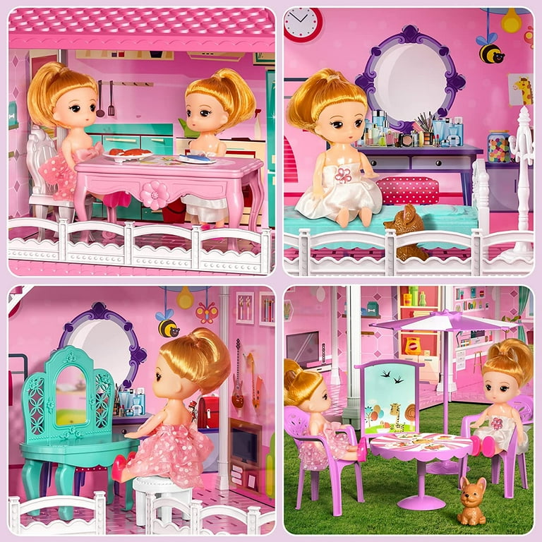 Hot Bee Dollhouse for Girls,4-Story 12 Rooms Playhouse with 2 Dolls Toy  Figures,Pretend Dreamhouse with Accessories,Gift Toy for Kids Ages 3 4 5 6