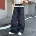 thumbnail image 5 of CPNG Girls Cargo Pants Elastic Waist Wide Leg Cargo Sweatpants with Lace Trim Trendy Baggy Casual Lightweight Cargo Trousers, 5 of 7