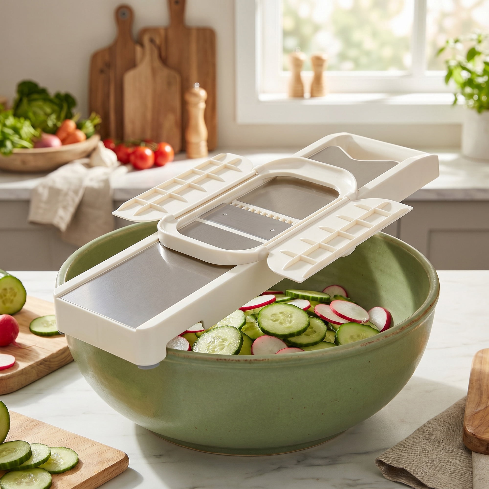 Unique Bargains Plastic Rust-Free Steel Slicer with Ergonomic Handle 4 in 1(B) 14.8"x3.9"