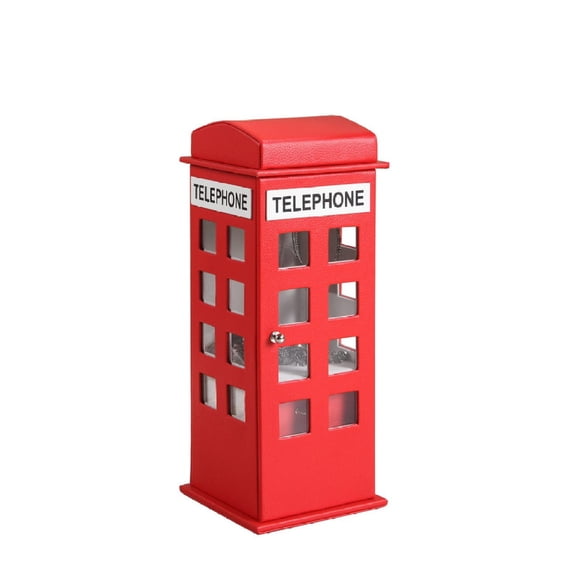 11.5" Tall British Telephone Design Red Leather Jewelry Box  Vintage Style Storage Organizer for Rings Earrings Necklaces