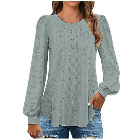 SNKSDGM off The Shoulder Tops for Women Plus Size Sweater Womens Long Sleeve Eyelet Tops Crew Neck Fall Shirts Casual Loose Blouses Trendy Clothes Plus Size Tops for Women 3/4 Sleeve 4X