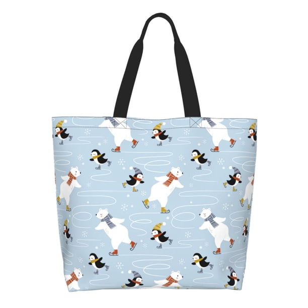 Easygdp Skiing penguin Bear Bolsas Tote para Mujer, Bolsos de Hombro para Viaje, Bolsos de Mano de Gran Capacidad para Compras y Trabajo