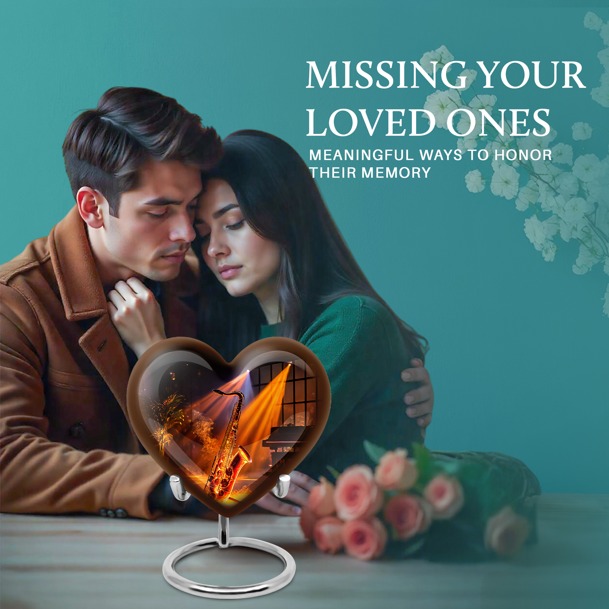 SABURIAL Saxophone Urn Honor Your Loved Ones With Decorative Urns - Memorial For Male & Female - 8 Inch - Large With Velvet Bag - Large Cremation For Adult Men & Women - Burial Urn - Funeral Urns