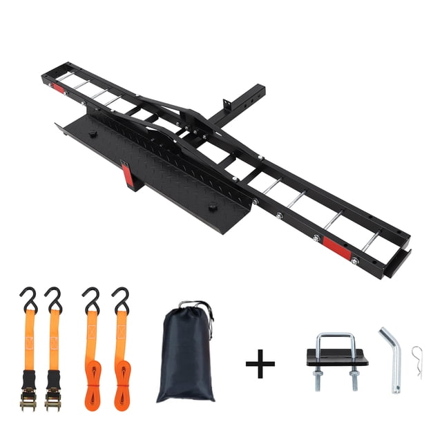 500 lbs Motorcycle Carrier Hitch Mount with Ramp, Heavy Duty Steel Dirt Bike Scooter Hauler with Anti Rattle Stabilizer and Ratchet Straps, Fits 2 Inch Receiver for Truck SUV Car