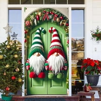 Christmas Door Cover Decoration Merry Christmas Gnome Door Hanging Banner Backdrop with Red Hat Door Cover Photography Background Winter Xmas New Year Decor(A)