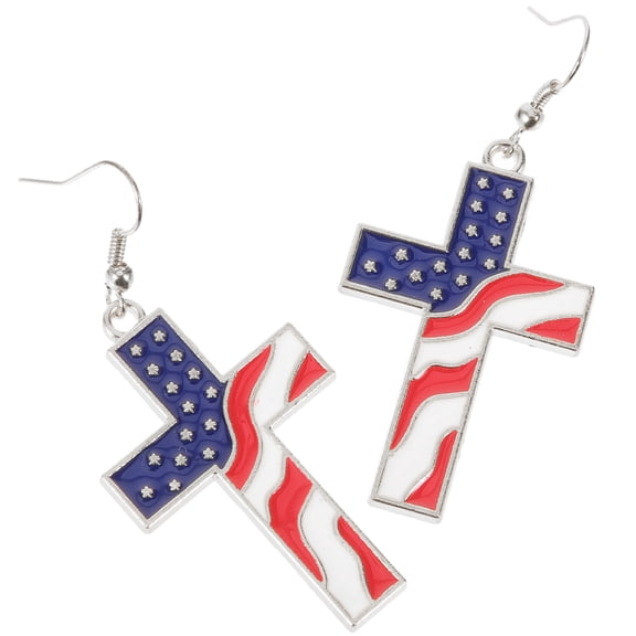 FUEENIRVA 1 Pair Cross Shape Tone Red Alloy for Independence Day Celebration Jewelry