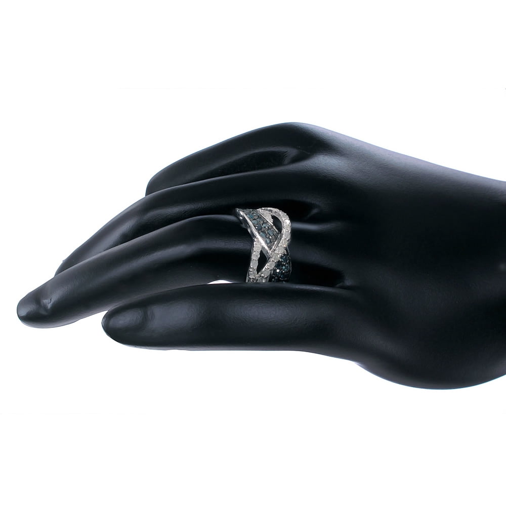 Vir Jewels 1.20 CTTW Blue and White Diamond Ring for Women .925 Sterling Silver with Rhodium
