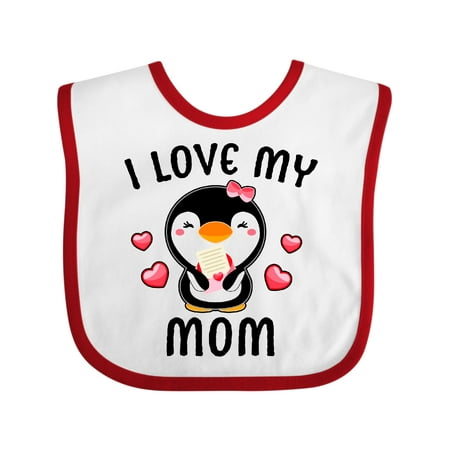 

Inktastic I Love My Mom with Cute Penguin and Hearts Gift Baby Girl Bib