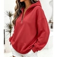 thumbnail image 6 of Hueook Zip Up Hoodie Women 1/4 Zip Half Neck Long Sleeve Casual Sweatshirt with Pockets Red M, 6 of 7