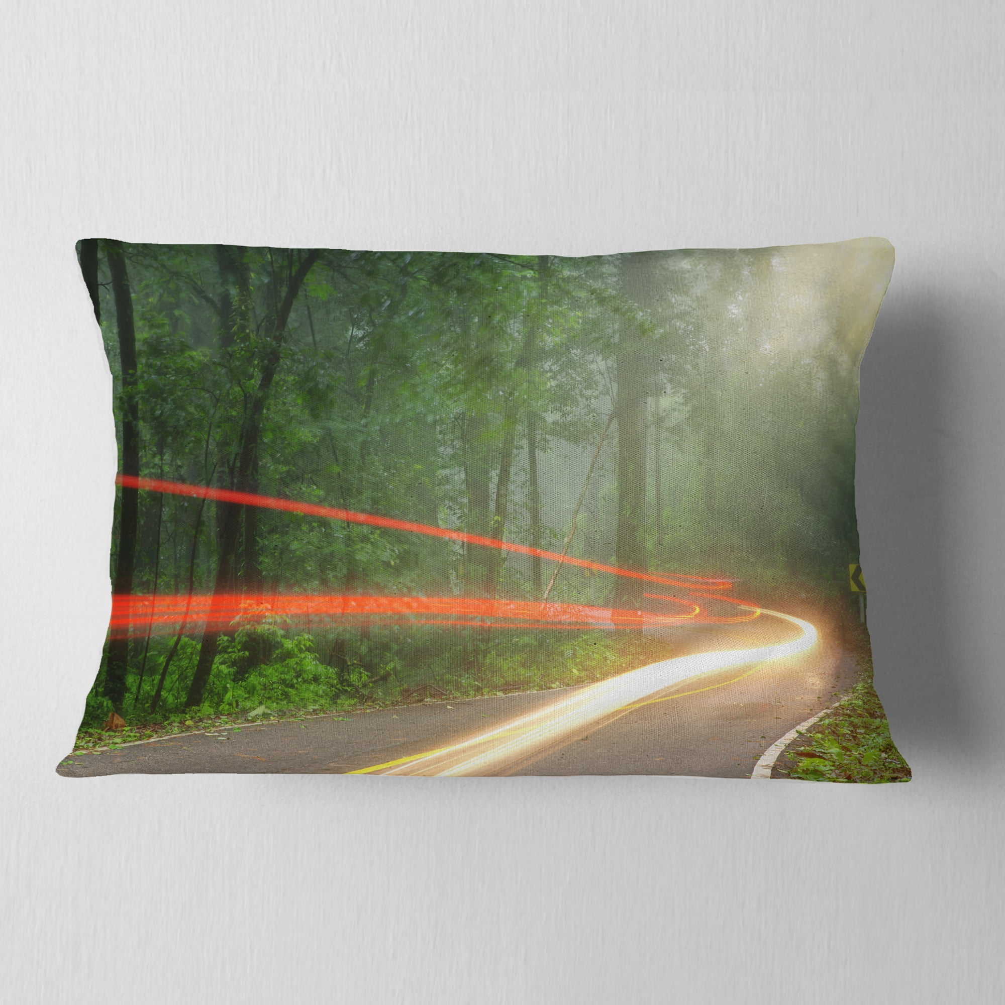 Designart Foggy Morning with Sun Rays - Landscape Photo Throw Pillow - 12x20