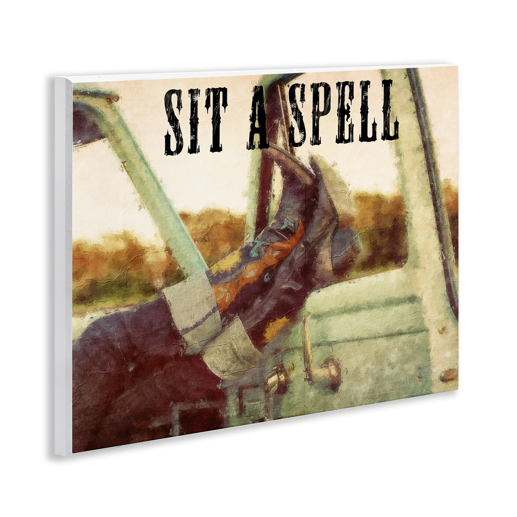 Stupell Industries Sit A Spell Cowboy Typography Painting Unframed Art Print Wall Art, 14 x 11