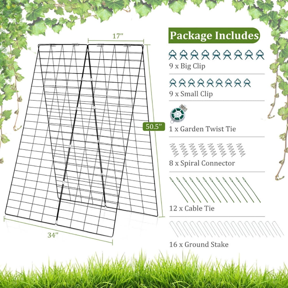 Spaco 2 Pieces Foldable A-Frame Trellis Plant Supports with Twist Ties, Green Plant Support for Tomato, Flower Outdoor-Green