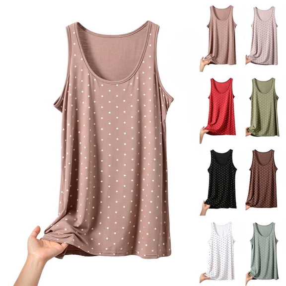 YHAJDS Womens Pajama Tops Modal Polka Dot Print Sleeveless Crew Neck Cami Soft Loungewear