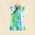thumbnail image 1 of Robes pour Bébé Fille Été Style Chinois Manches à Volants Robe Décontractée Légère Respirante Mode Imprimé Robe pour Enfants Vert 5 Ans-6 Ans, 1 of 3