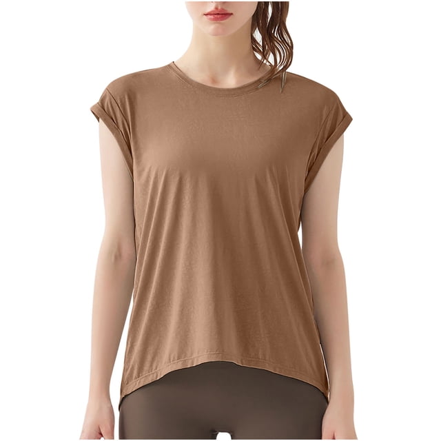 Timegard Hauts de Sortie pour Femmes Décontracté Couleur Unie Col Rond Manches Courtes Tee Tops Chemises Moulantes Été