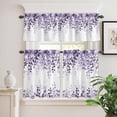 thumbnail image 2 of 3 Piece Kitchen Curtains and Valances Set Purple Cafe Curtains 24 Inch Length Eucalyptus Leaves Valance & Tier Curtain for Living Room Bedroom Small Window 54"x18"+27"x24"*2, 2 of 6