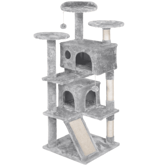 Yaheetech 55''H Cat Tree Tower w/ 2 Condos, Light Gray