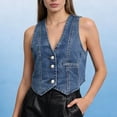 thumbnail image 6 of Plus Size Tank Tops for Women Washed Button Down Cropped Denim Vest Tops Summer Tops, 6 of 8