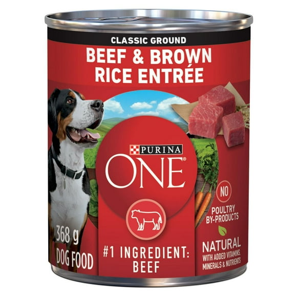 Purina ONE SmartBlend Moulue Classique Entrée de Boeuf et Riz Brun, Nourriture Humide pour Chiens 368 g 368g